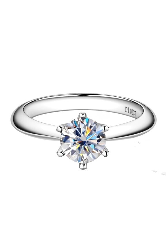 0.5/1/2/3/5CT Six Prong Solitaire Moissanite Ring, White Gold Plating 925 Sterling Silver Ring, Gift for Wedding, Engagement And Anniversary With Certificate