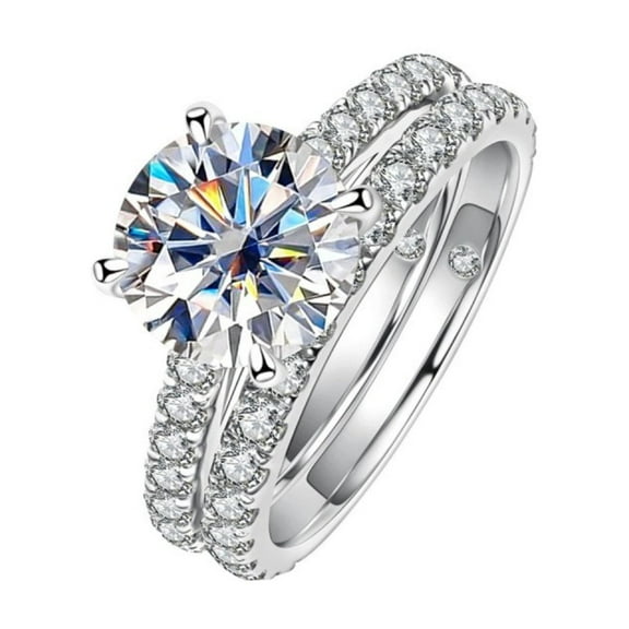 AEHIO Total 4.15 Ct Round Cut Moissanite Bridal Set, Engagement Ring & Wedding Band in 14K Gold Plated Sterling Silver for Women