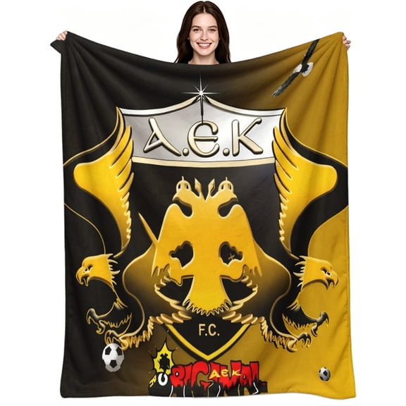 AEK Athens FC Double-headed Eagle Print, Soft Warm Flannel Fleece, Eagle, Throw Blanket, Cozy Warm, Home Decor, Couch Sofa Bed Living Room, Gift for Family