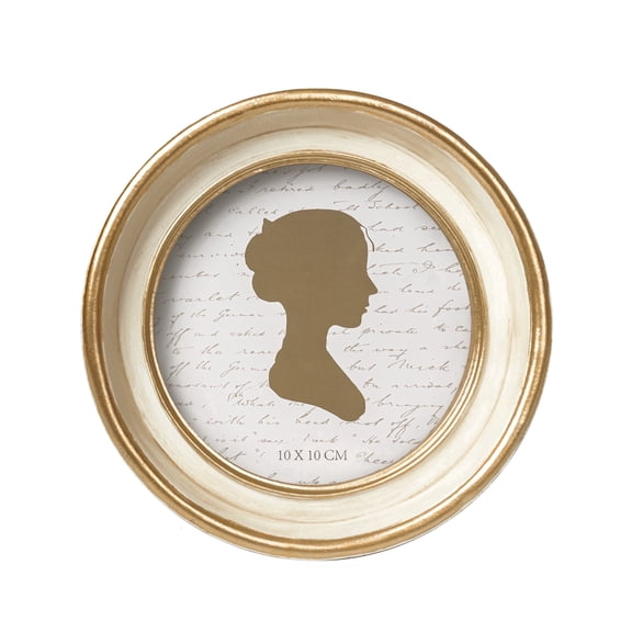 AELS 4x4 Vintage Oval Picture Frame, Antique Photo Frame with Glass Front, Tabletop or Wall Display, Off White with Gold Trim