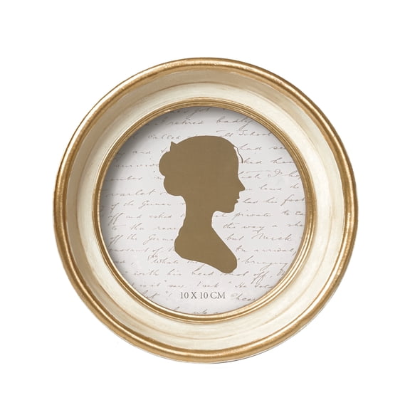 AELS 4x4 Small Vintage Oval Picture Frame, Round Antique Photo Frame with Glass Front, Tabletop or Wall Display, Resin, Off White with Gold Trim