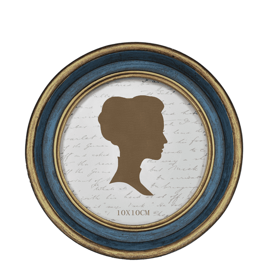 AELS 4x4 Round Resin Vintage Picture Frame, Antique Circle Photo Frame with Glass Front, Tabletop or Wall Display, Blue with Gold Trim