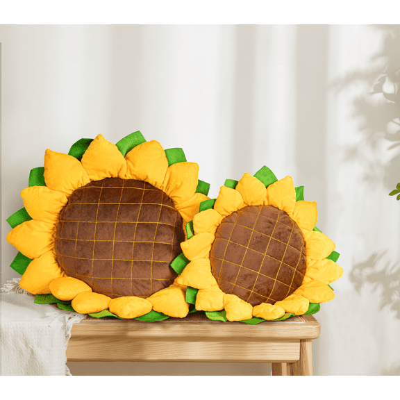 AELS Set of 2 3D Sunflower Throw Pillows, Plush Cushions for Plant Lovers, Sofa Bedroom Nursery Decor, Yellow