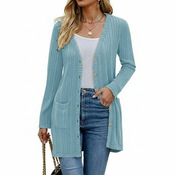 AELand Cardigan for Women Long Sleeve Thin Sweater Lightweight Button Down Brushed Knit Tops with Pockets S~3XL