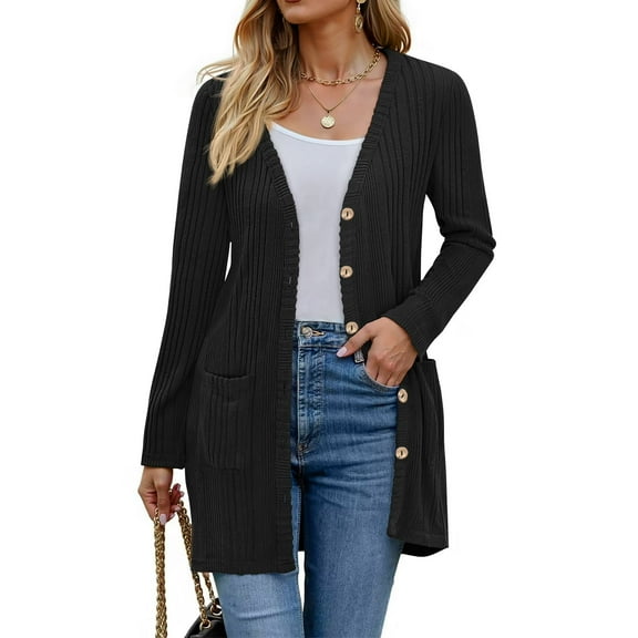 AELand Cardigan for Women Long Sleeve Thin Sweater Lightweight Button Down Brushed Knit Tops with Pockets S~3XL