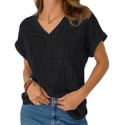 AELand Women Tops V Neck Short Sleeve T-Shirts 2025 Spring Fashion Dressy Casual Business Tunic Blouses,S~2XL