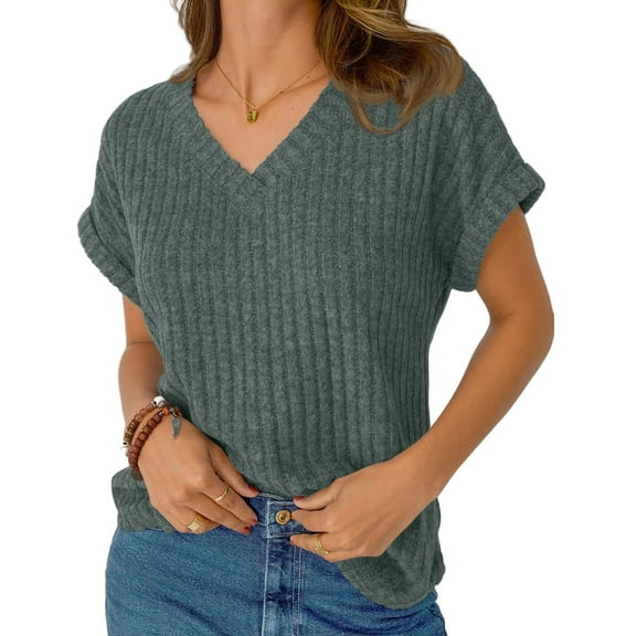 AELand Women Tops V Neck Short Sleeve T-Shirts 2025 Spring Fashion Dressy Casual Business Tunic Blouses,S~2XL