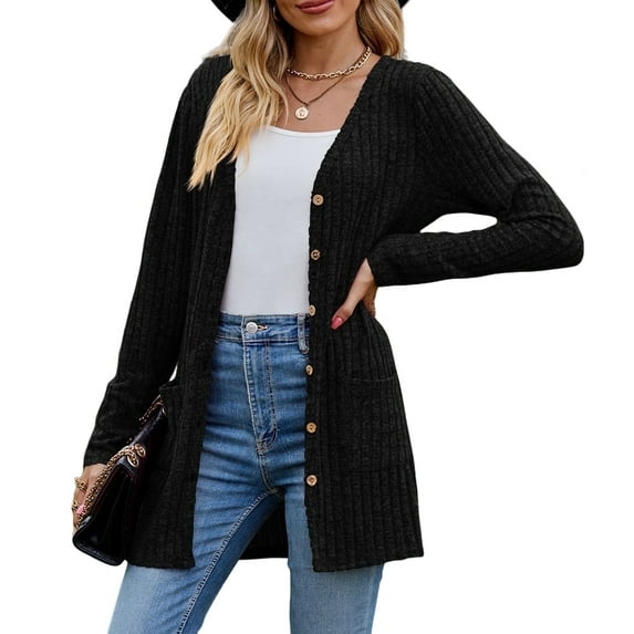 AELand Women's Long Sleeve Cardigan Sweater Lightweight Button Down Brushed Knit Tops with Pockets S~3XL