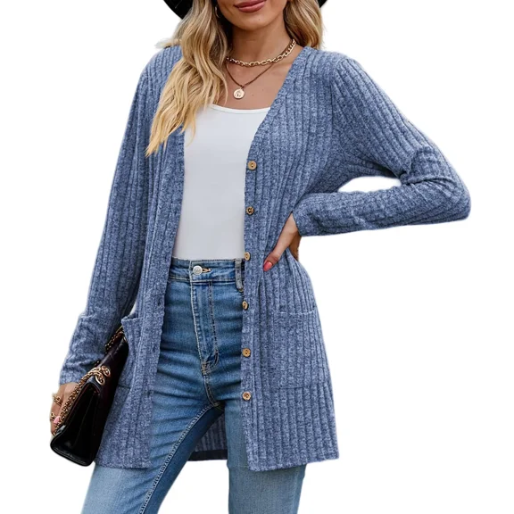 AELand Women's Long Sleeve Cardigan Sweater Lightweight Button Down Brushed Knit Tops with Pockets S~3XL