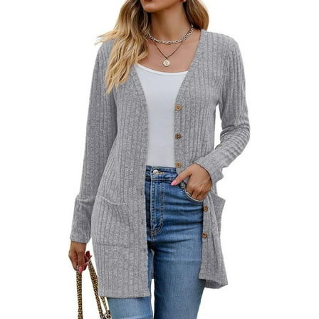 AELand Women's Long Sleeve Cardigan Sweater Lightweight Button Down Brushed Knit Tops with Pockets S~3XL
