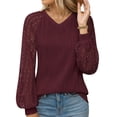 thumbnail image 1 of AELand Women's Long Sleeve Shirts V-Neck Lace Tops 2025 Spring Fashion Clothes Knitted Y2k Blouses, 1 of 7