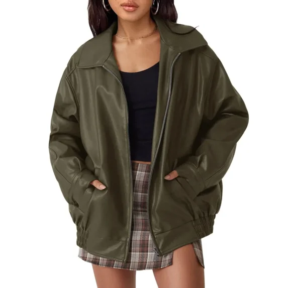 AELand Women's Oversized Leather Jackets Faux Suede Fall Fashion Motorcycle Coats Winter Outerwear