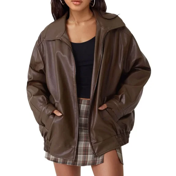 AELand Women's Oversized Leather Jackets Faux Suede Fall Fashion Motorcycle Coats Winter Outerwear