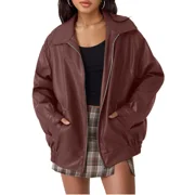 AELand Women's Oversized Leather Jackets Faux Suede Fall Fashion Motorcycle Coats Winter Outerwear