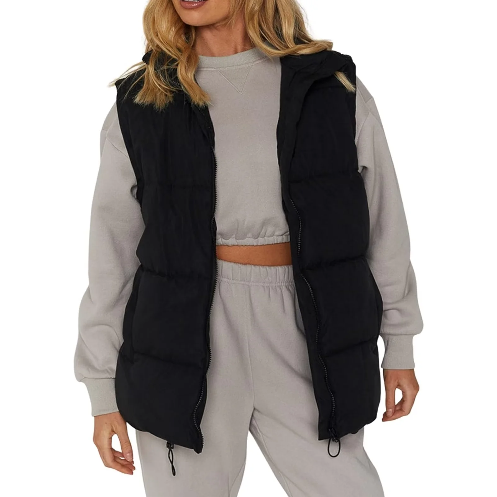 Unique Bargains Women's Padded Vest High Stand Collar Zip