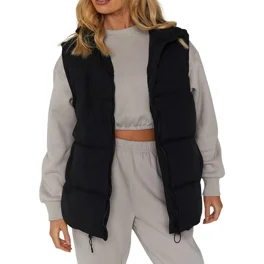 Unique Bargains Women's Padded Vest High Stand Collar Zip