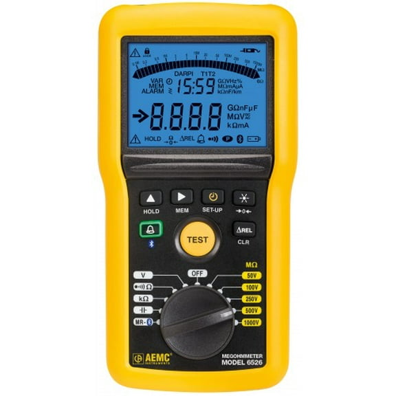 AEMC 6526 Digital Megohmmeter with Analog Bargraph and DataView Software, 50 to 1000V, 200G