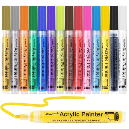 AENARTE Acrylic Paint Pens, 14 Colors Paint Markers Pens with 2-3 mm Tip