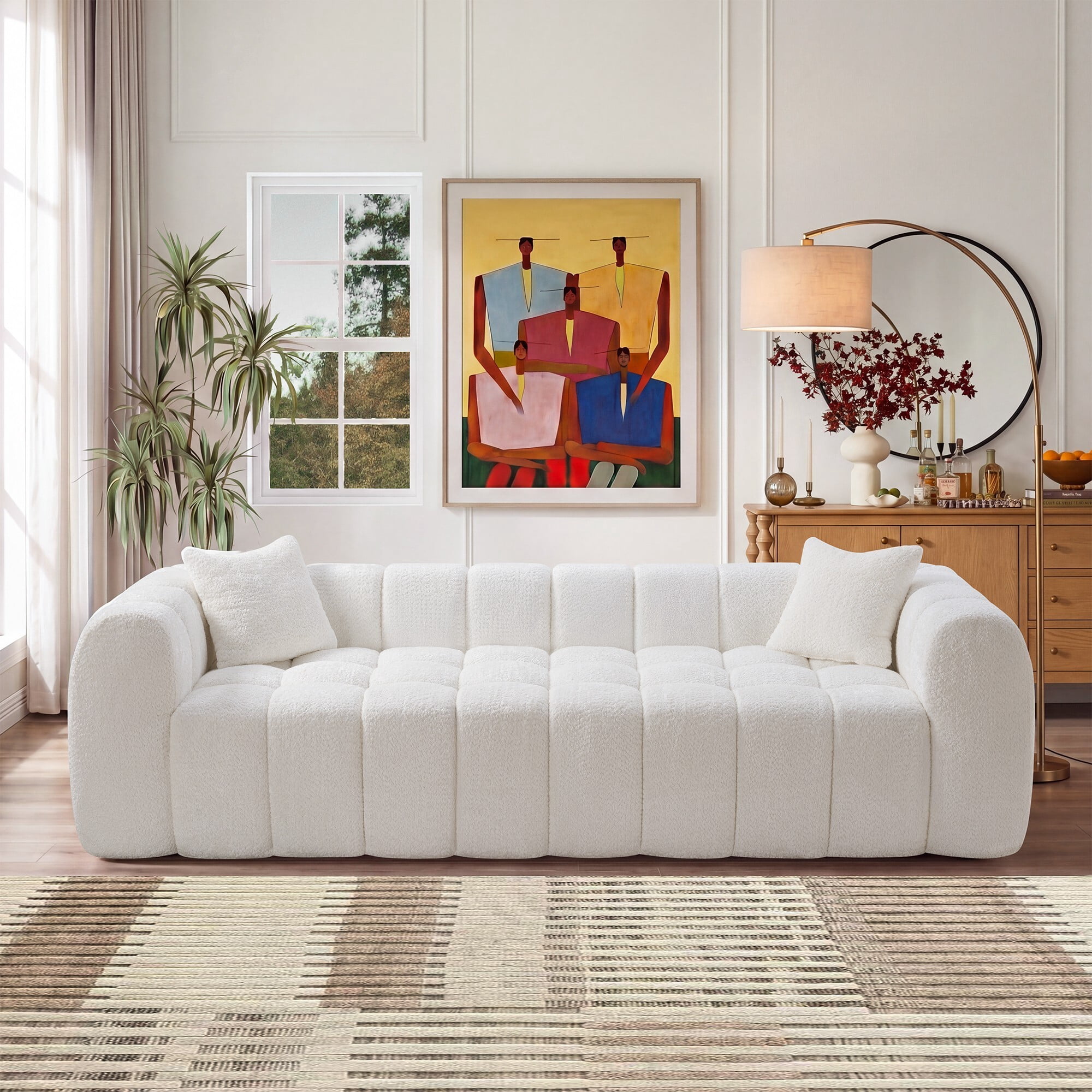 AENKYO 103" Oversized Cloud Boucle Sofa, Modern 4-Seater Deep Seat Couch, No Assembly, Cloud White