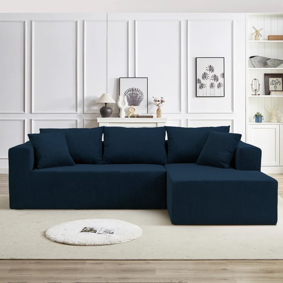 AENKYO 104'' Modular L-Shape Sectional Sofa with Chaise, Comfy Deep-Seat Cloud-Couch, Corduroy - Blue