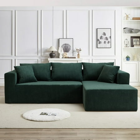 AENKYO 104'' Modular L-Shape Sectional Sofa with Chaise, Comfy Deep-Seat Cloud-Couch, Corduroy - Green