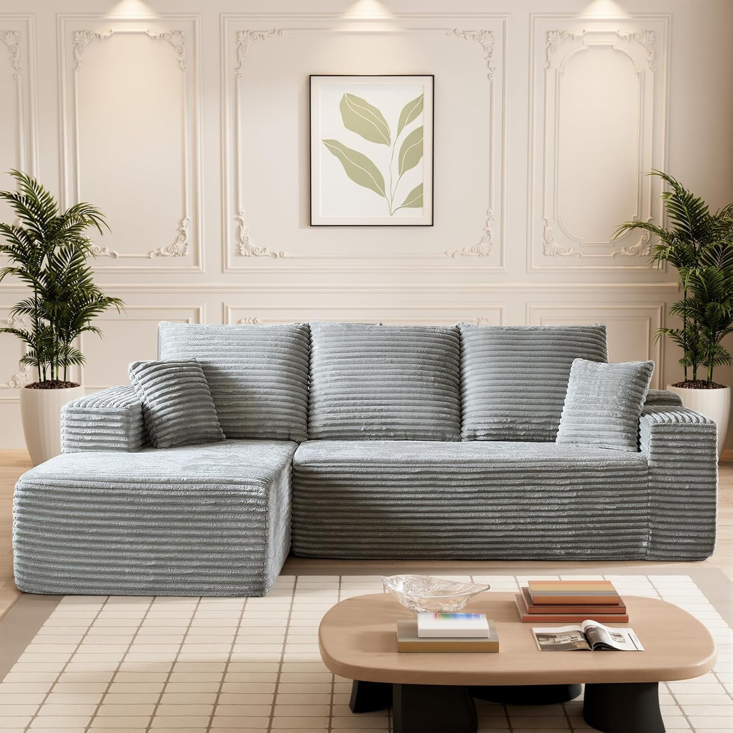 AENKYO Modular Sectional Couch with L-Shape Chaise — Modern Living Room Sofa, Gray, Left-Facing, No Assembly