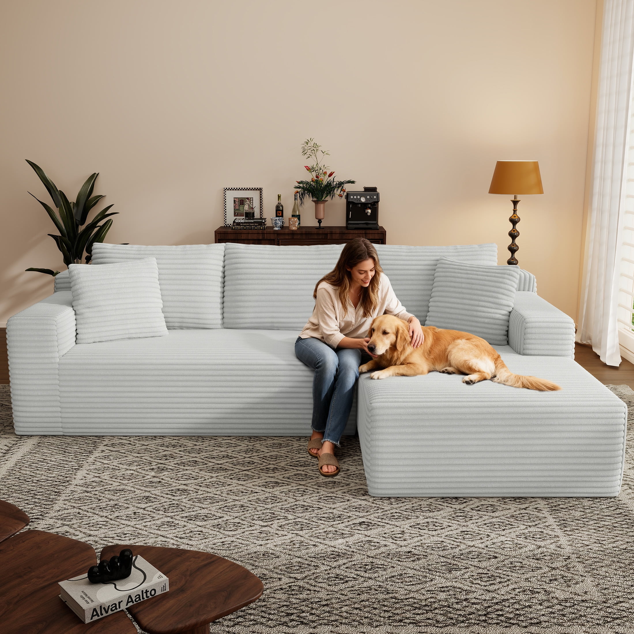 AENKYO Modular Sectional Couch with L-Shape Chaise — Modern Living Room Sofa, Gray, Right-Facing, No Assembly