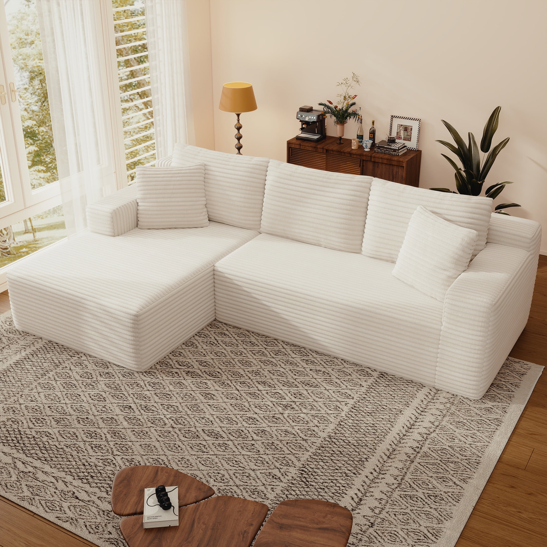 AENKYO Modular Sectional Couch with L-Shape Chaise — Modern Living Room Sofa, White, Left-Facing, No Assembly