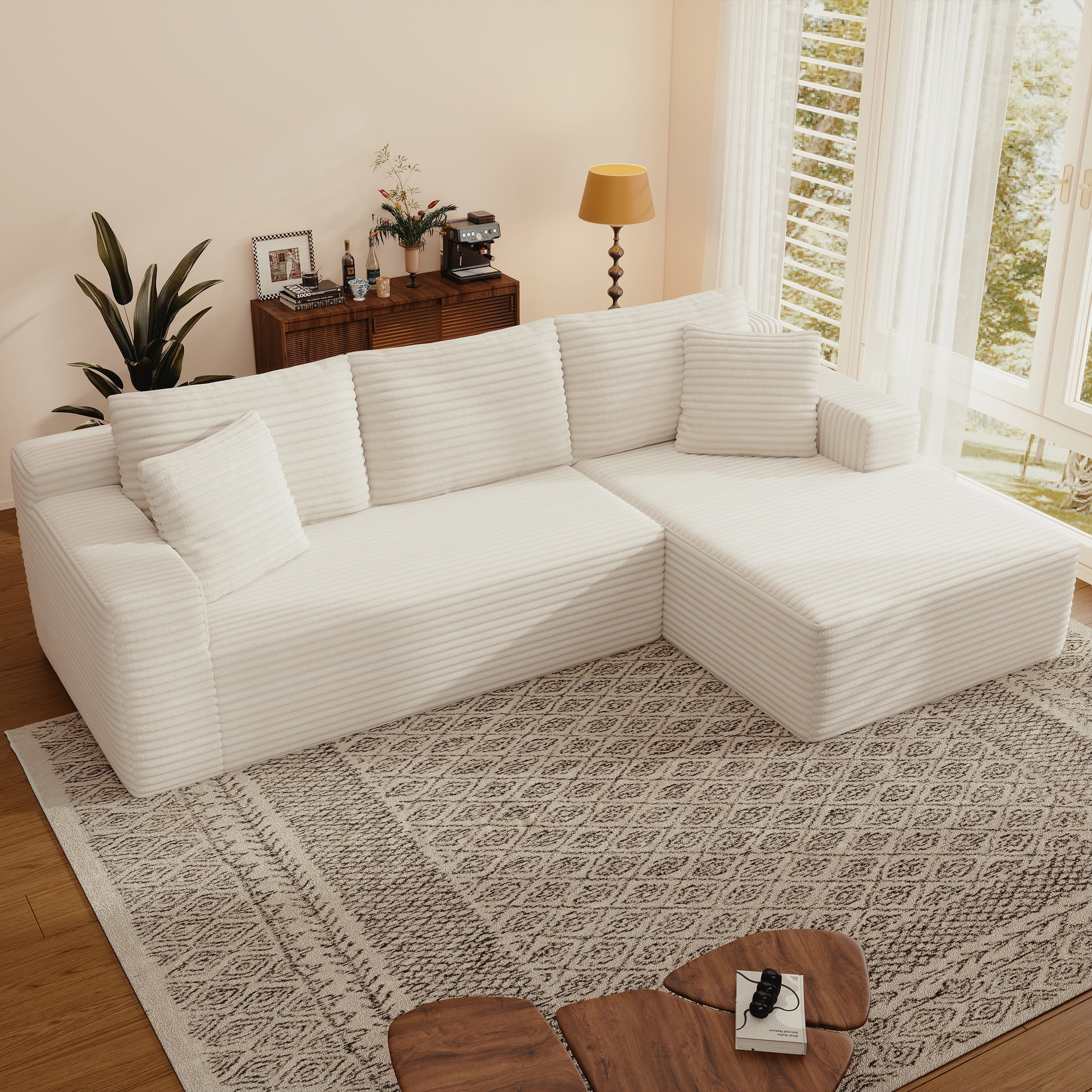 AENKYO Modular Sectional Couch with L-Shape Chaise — Modern Living Room Sofa, White, Right-Facing, No Assembly