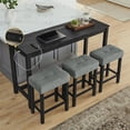 thumbnail image 1 of AENKYO 4-Piece Bar Table Set with Charging Station, 59" Counter Height Table and 3 Upholstered Stools for Small Space, Black, 1 of 10