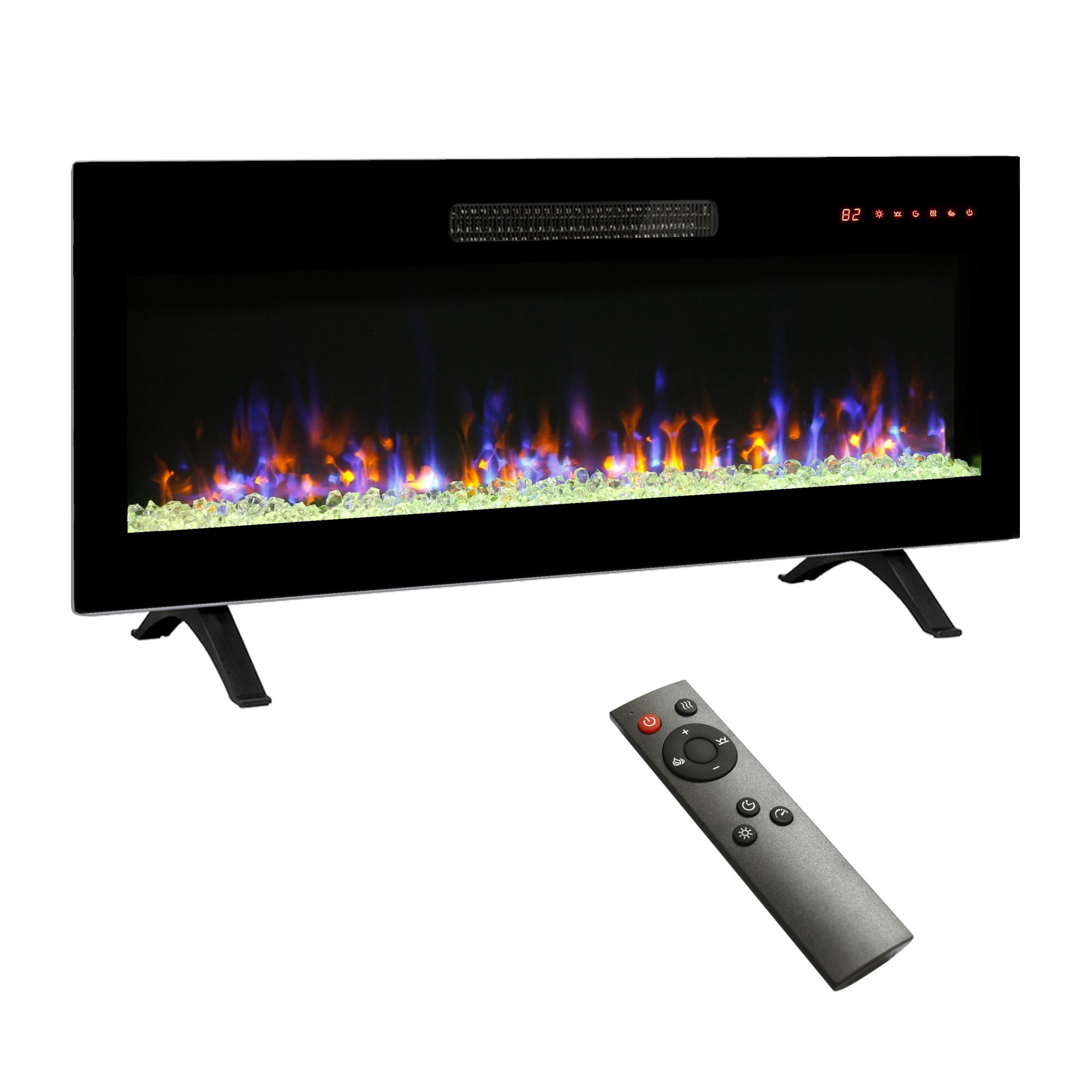 AENKYO 42'' Electric Fireplace with 3D Flame, 16 Colors, Remote Control, Wall Mount/Recessed/Freestanding, Black