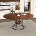 thumbnail image 1 of AENKYO 43"-59" Expandable Round Dining Table with Storage, Walnut Top & Black Hourglass Metal Base, Seats 4-6, 1 of 3