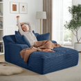 thumbnail image 1 of AENKYO 50" Chaise Lounge Sofa Bed with 3 Pillows, Convertible Sleeper Couch for Living Room, Bedroom & Small Spaces - Corduroy Upholstered Deep Seat Comfy Furniture - Blue, 1 of 9