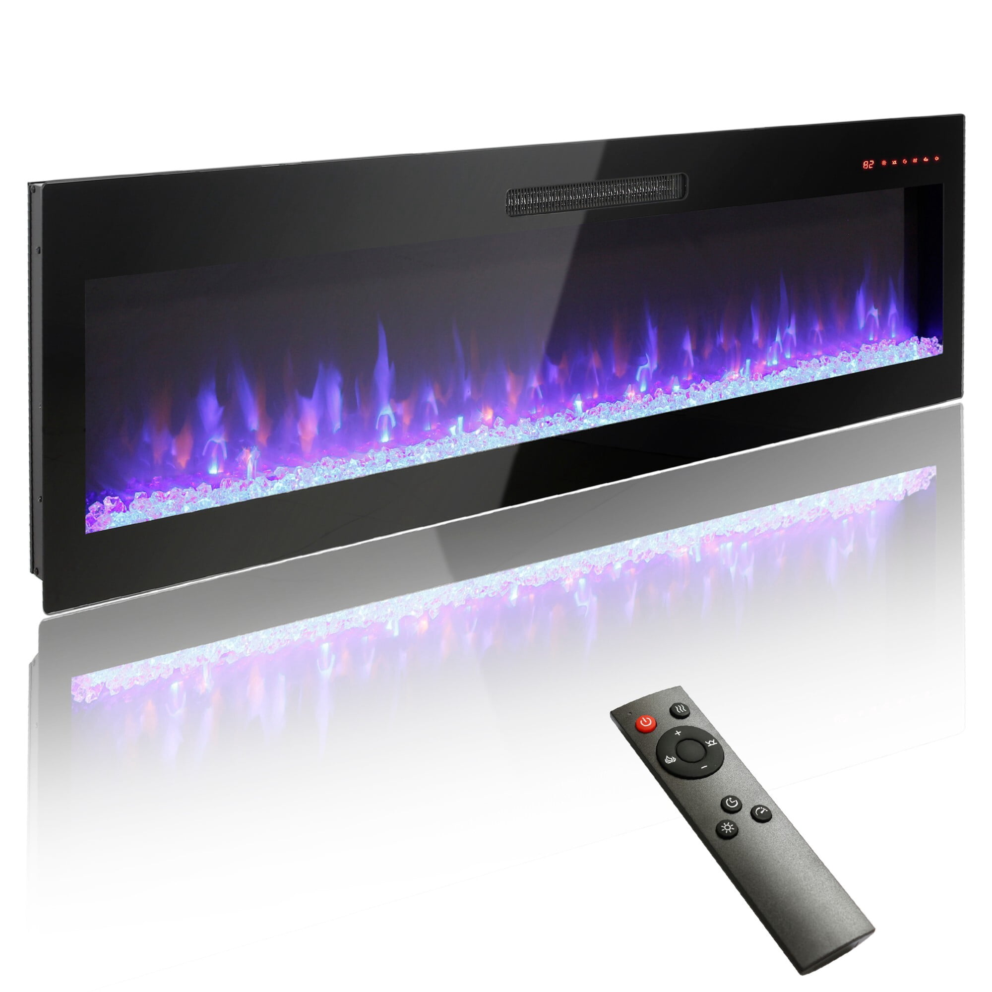 AENKYO 60'' Electric Fireplace with 3D Flame, 16 Color Options, Touch & Remote Control, Wall Mount or Recessed, Black