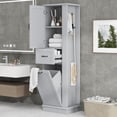 thumbnail image 1 of AENKYO 67.8" Tall Bathroom Storage Cabinet with Adjustable Shelf, Tilt-Out Drawer, and Side Hooks, Gray, 1 of 10