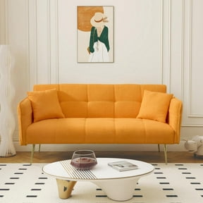 AENKYO 70-in Teddy Velvet Foldable Futon Sofa Bed, 3-in-1 Adjustable Sleeper Couch, Yellow