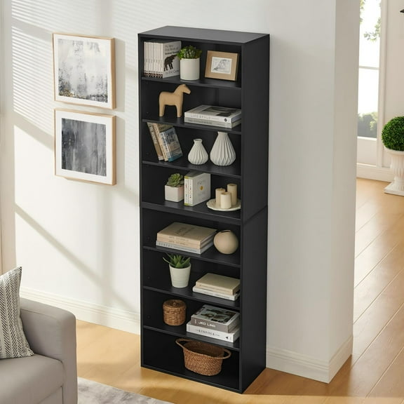 AENKYO 71'' 8-Tier Adjustable Bookshelf, Stackable 4-Tier Bookcases, Media Storage Rack for Books or Decor, Black