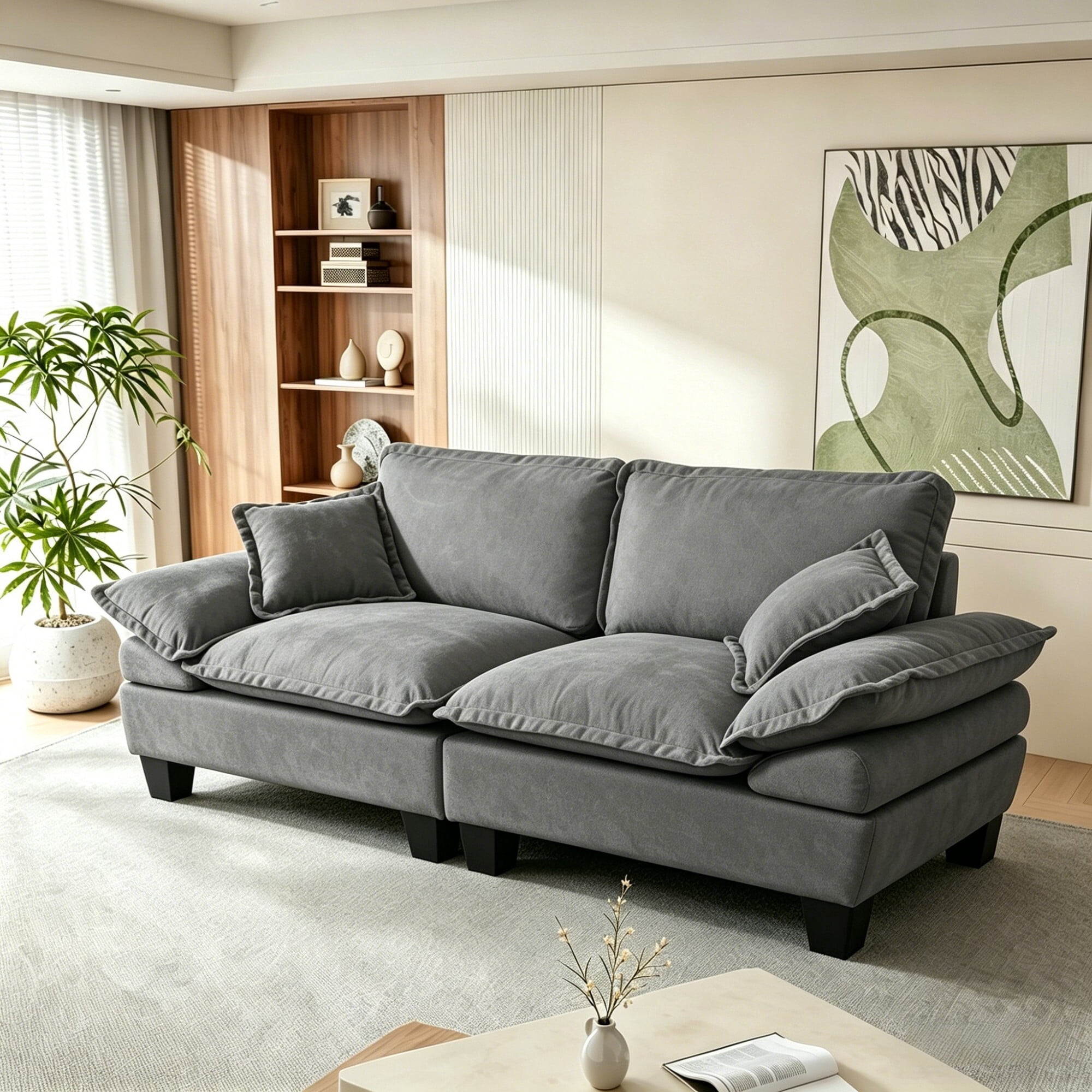 AENKYO 76" Modern Chenille Sailboat Loveseat, 2-Seater Cloud Sofa with Removable Pillow Arms, Gray