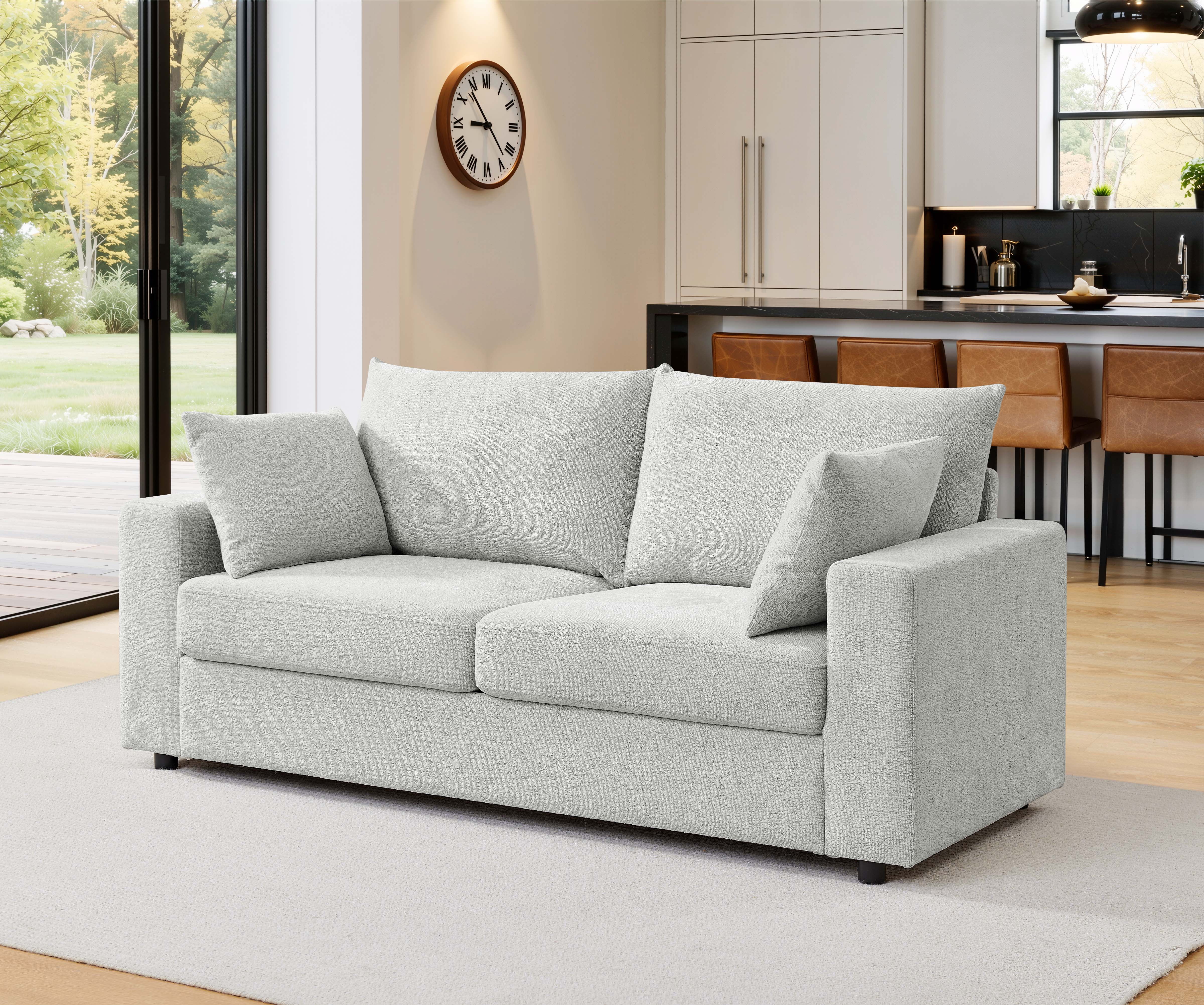 AENKYO 78" Modern Upholstered Sectional Sofa, Loveseat Couch with Deep Cushions and Pillows for Living Room，Beige