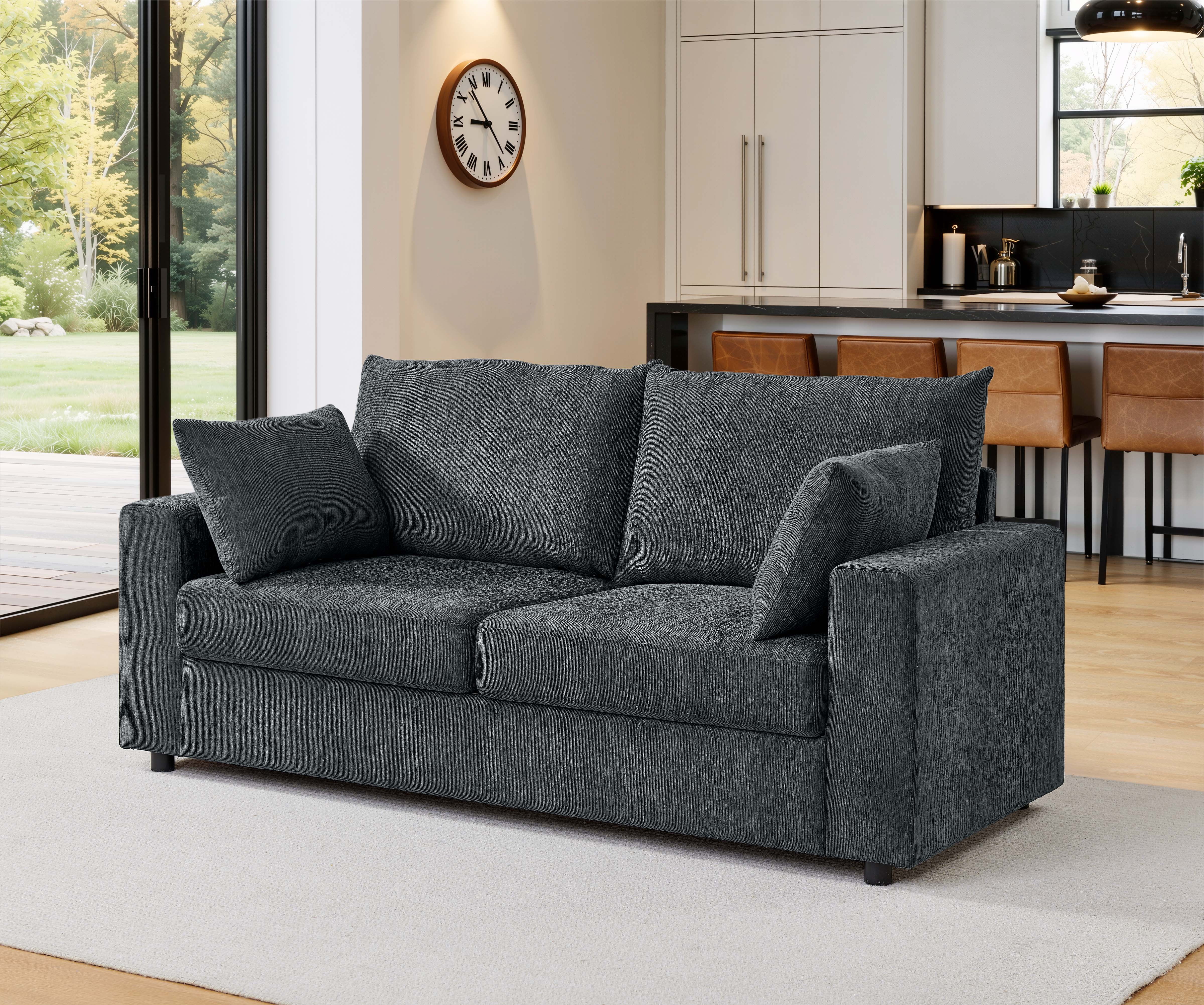 AENKYO 78" Modern Upholstered Sectional Sofa, Loveseat Couch with Deep Cushions and Pillows for Living Room，Black