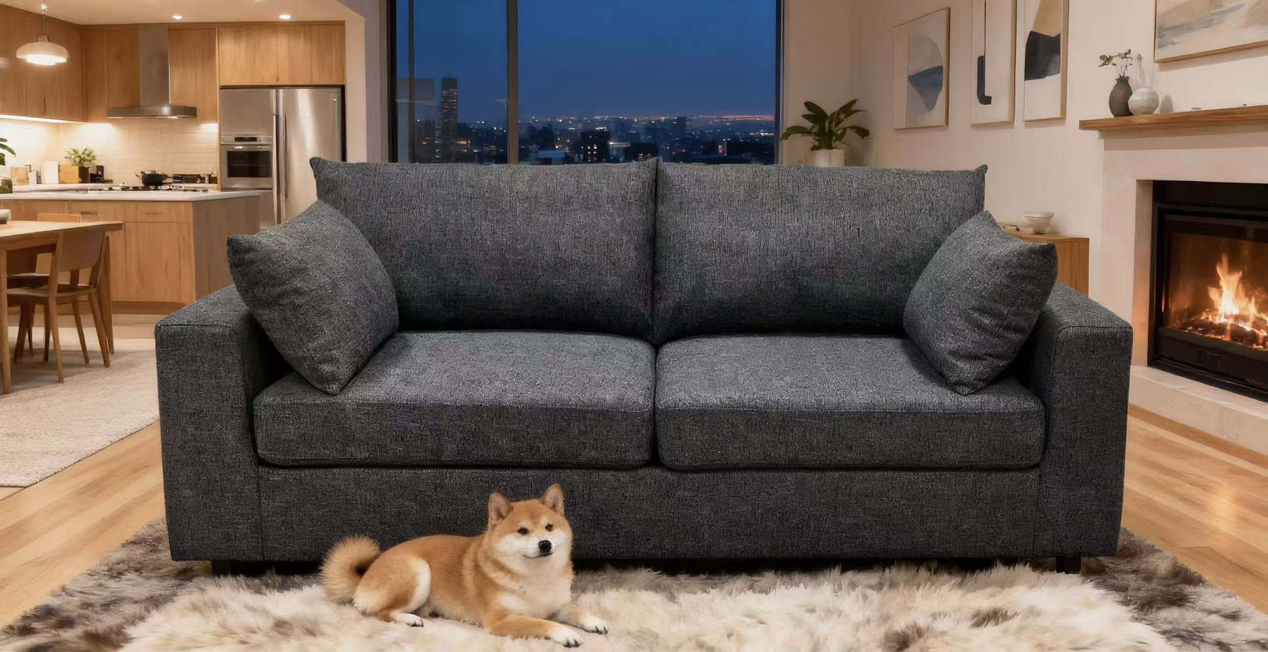 AENKYO 78" Modern Upholstered Sectional Sofa, Loveseat Couch with Deep Cushions and Pillows for Living Room，Dark Gray