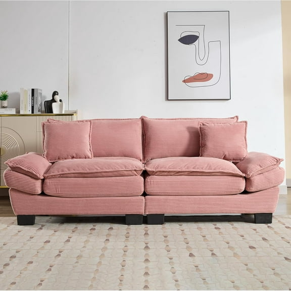 AENKYO 84" Corduroy Loveseat Sofa with Pillows, Modern 2-Seater Couch for Living Room,Pink