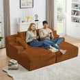 thumbnail image 1 of AENKYO Compressible Double Chaise Lounge Sectional Couch - Fluffy Upholstered 2-Seater Loveseat for Living Room, Bedroom, No Assembly Required, Orange, 1 of 9