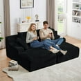thumbnail image 1 of AENKYO Compressible Double Chaise Lounge Sectional Couch - Fluffy Upholstered 2-Seater Loveseat for Living Room, Bedroom, No Assembly Required, Black, 1 of 9