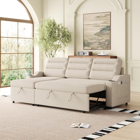 AENKYO Convertible L-Shaped Sectional Sofa for Small Spaces/Apartments, Modern Fabric Couch with Reversible Chaise, Left/Right Facing - Easy Assembly, Space-Saving Design, Beige