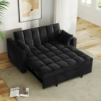 AENKYO Convertible Pull-Out Loveseat Sleeper Sofa Bed for Living Room, Modern Upholstered Futon in Black