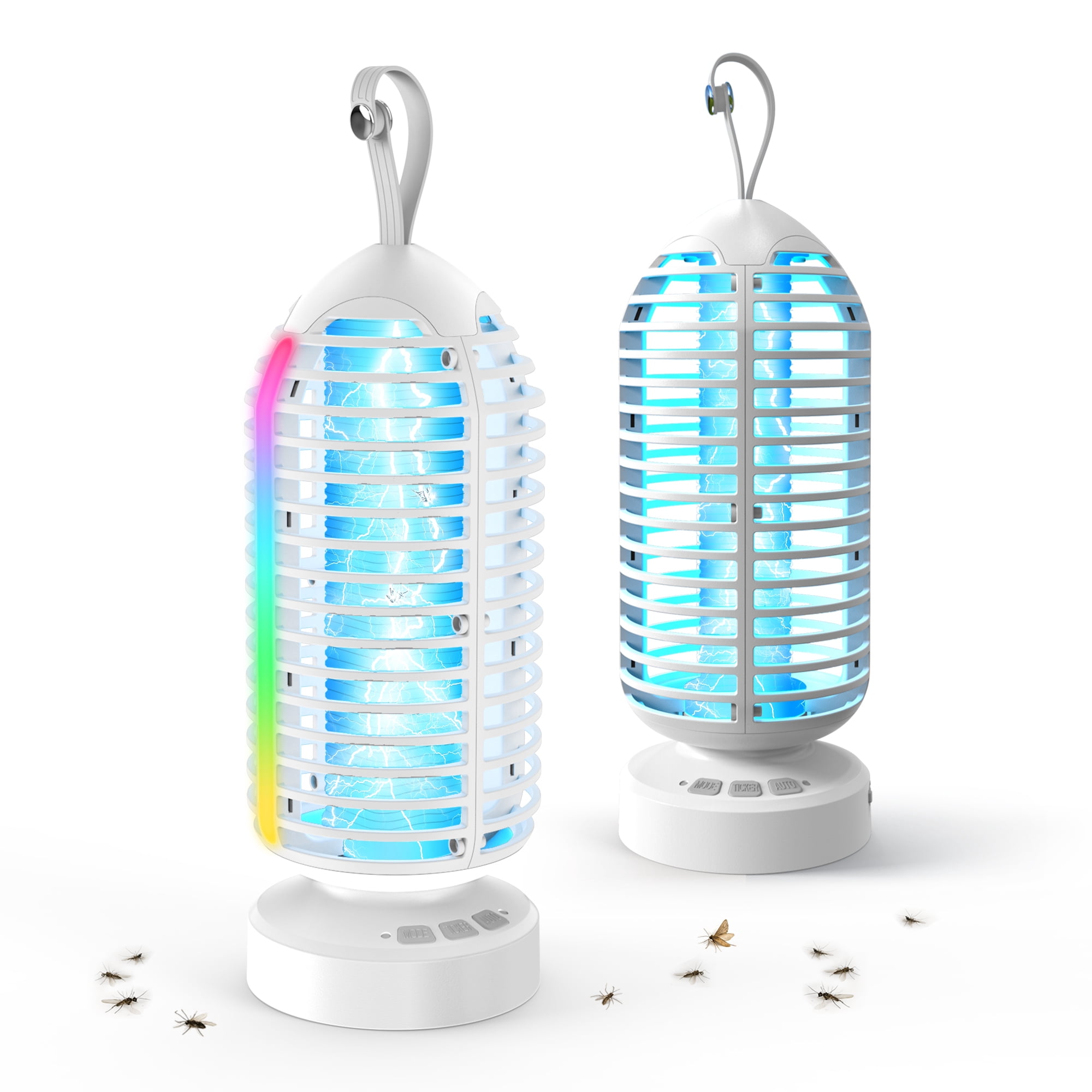AENKYO Electric Bug Zapper Outdoor, Fly Mosquito Killer Lamp with Color Changing LED Light for Patio, Camping, White, 2 Pcs