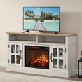 thumbnail image 1 of AENKYO Farmhouse 58'' TV Stand with 23'' Fireplace, Fits TVs up to 70'', Remote Control & Adjustable Shelves, Antique White, 1 of 8