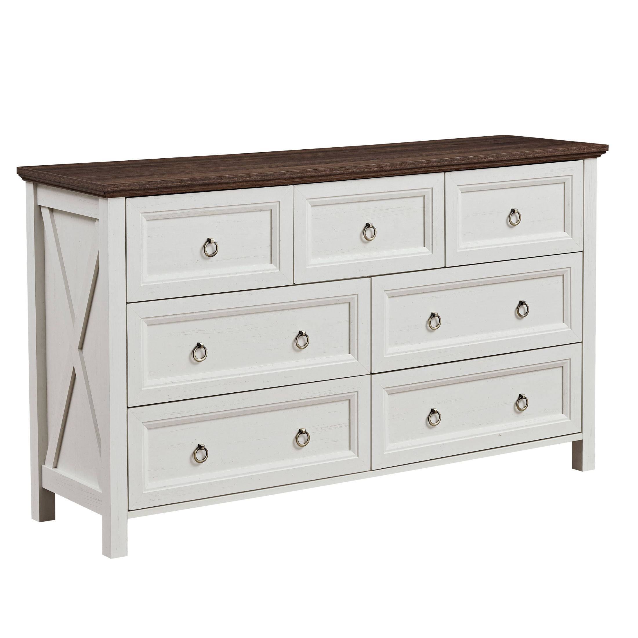 AENKYO Farmhouse Dresser with 7 Drawers, Storage Drawer Chest for Home, Cream White & Rustic Brown Finish