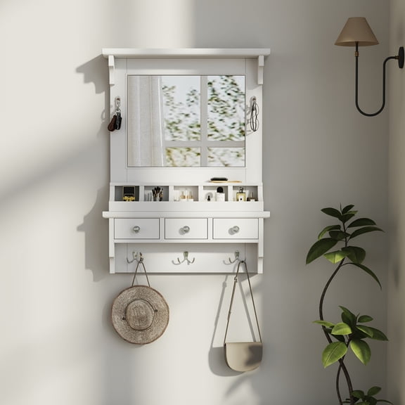 AENKYO Floating Makeup Vanity with Mirror & Drawers | Wall-Mounted Organizer for Bathroom & Bedroom, White